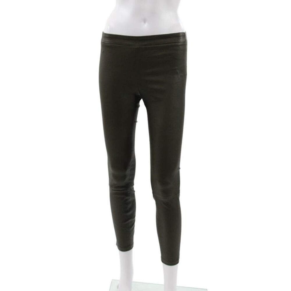 Vince Womens Leather Ankle Leggings Green Solid Size XS